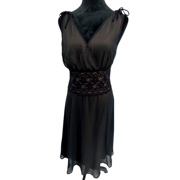 Connected Apparel Babydoll Y2K Faux Wrap Dress 12 Empire Waist Prom Lace Overlay - Picture 3 of 7